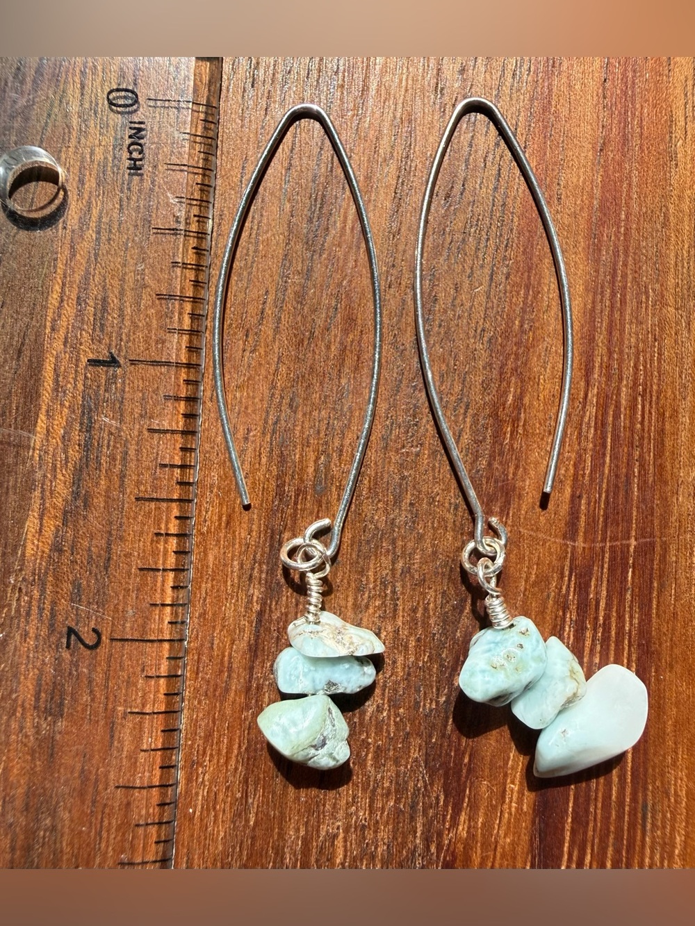 Handmade Larimar Chip Jewelry Set Light Blue Necklace Stretch Bracelet, Earrings - Picture 6 of 6